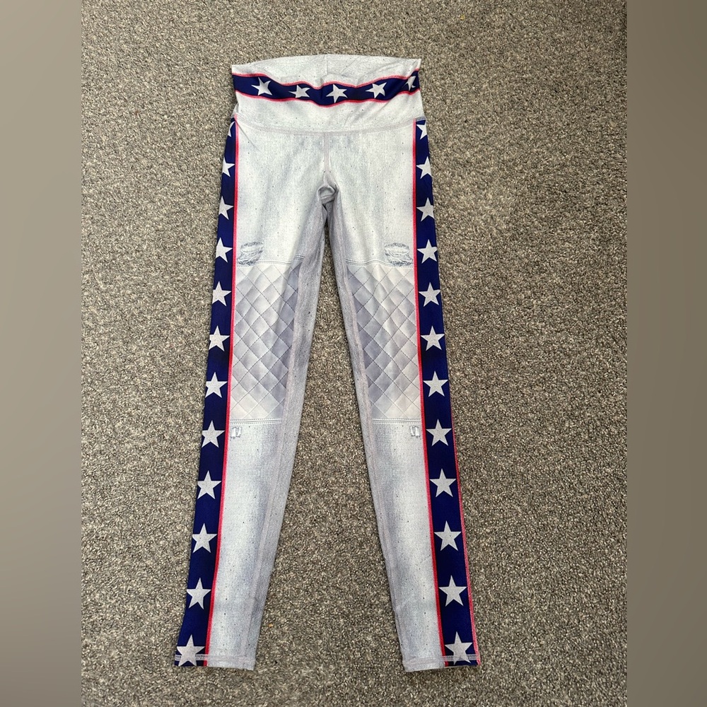 NWOT Niyama Sol Everl Star Moto Distressed Print Yoga Legging Size M (A10)